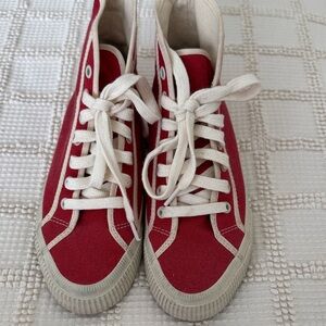 Re/Done Red Canvas High-Top Sneakers